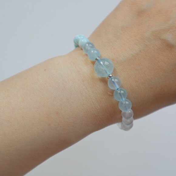 Handmade | Aquamarine+Moonstone+Clear Quartz Bracelet - Picture 3 of 4